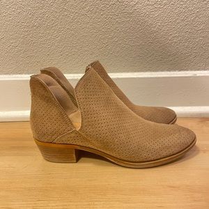 Lucky Brand Suede Ankle Booties - Cutout feature perforated tan suede - Size 6.5